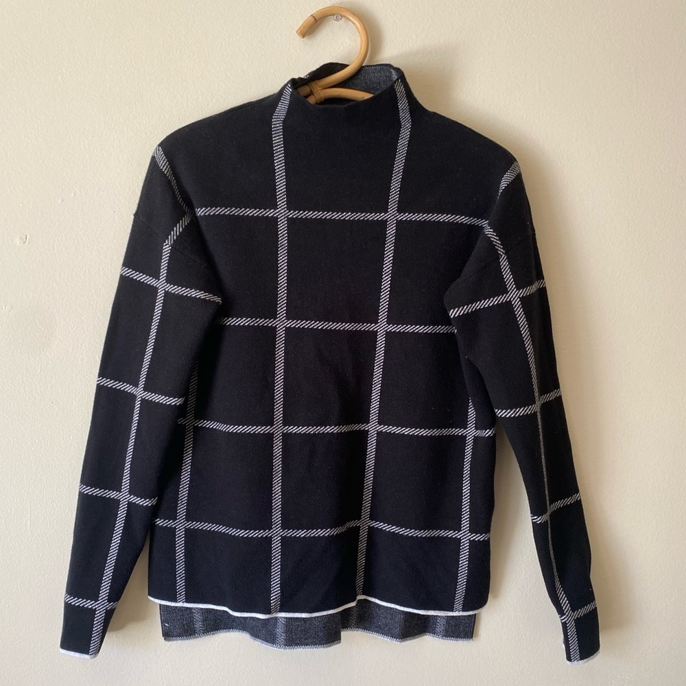 Max Studio Like Black Mockneck Plaid Sweater